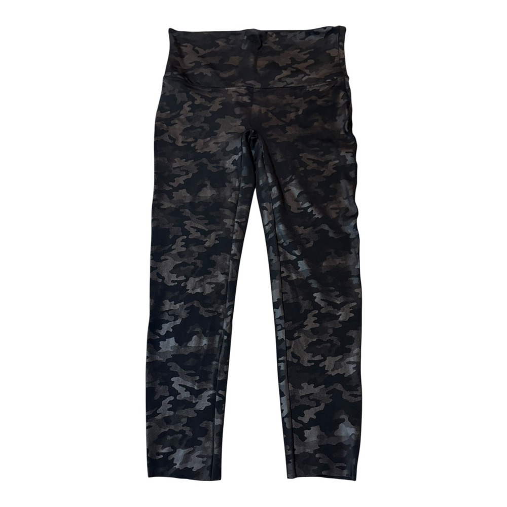 Spanx Faux Leather‎ Leggings XL Camo Print High Waisted Tummy Control
